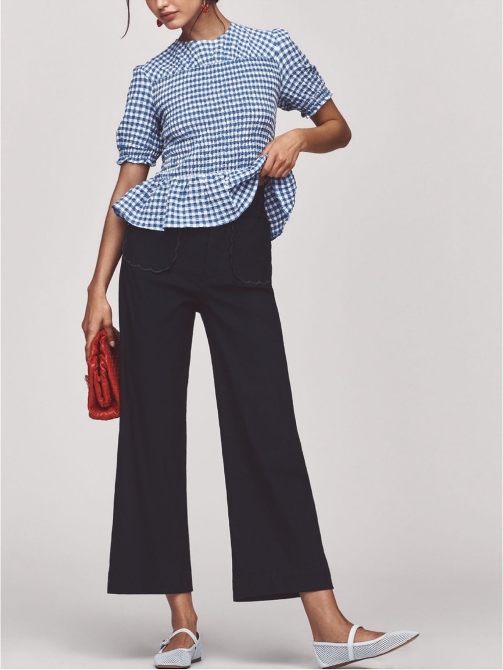 Maeve Navy Colette Cropped Wide-Leg Pants with Scalloped Pockets